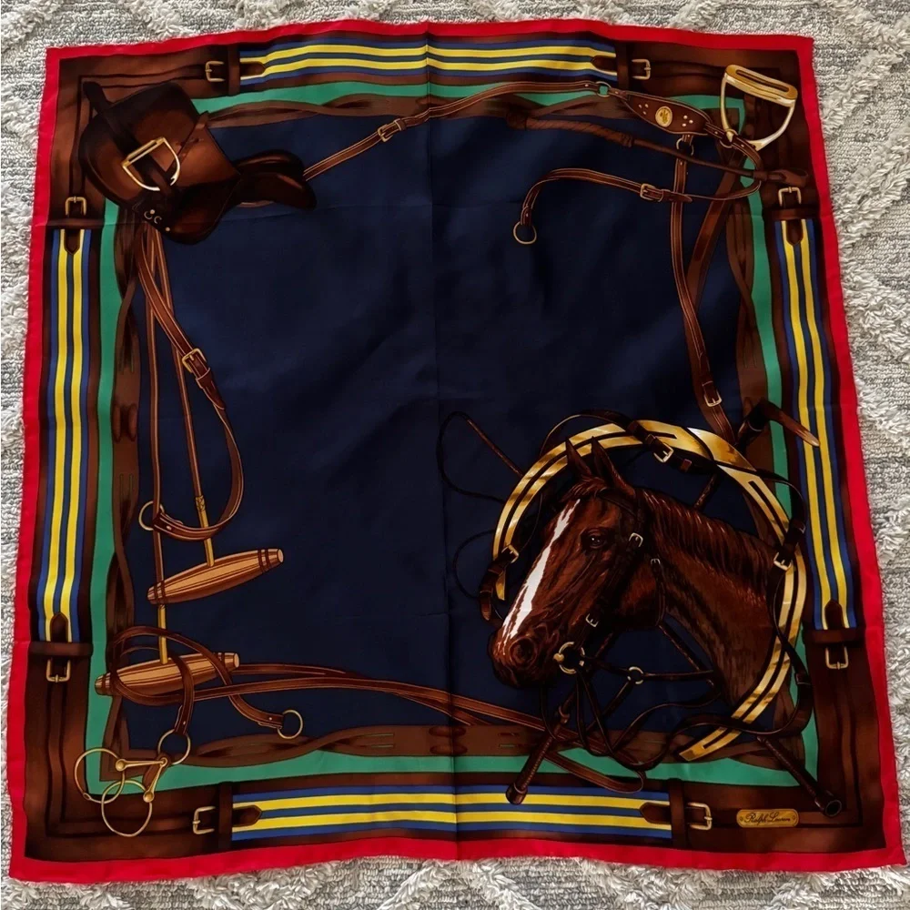 Ralph Lauren Collection Purple Label Equestrian Horse Silk Scarf Shawl 35